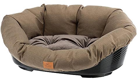 Ferplast Panier Chien et Chat avec Coussin en Coton Lavable, Lit pour Chien et Chat Rembourré, Corbeille en Plastique, Fond Perforé, Antidérapant, 52 x 39 x h 21 cm, Marron Tweed