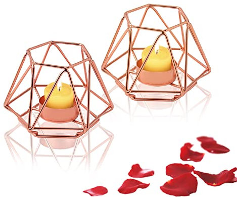 Gohytal Kerzenständer Vintage, Geometrische Kerzenständer Metall Deko Kerzenhalter Moderner Kerzenständer Roségold Teelichthalter Tischdeko für Valentinstag Hochzeit Geburtstag Romantische Geschenke