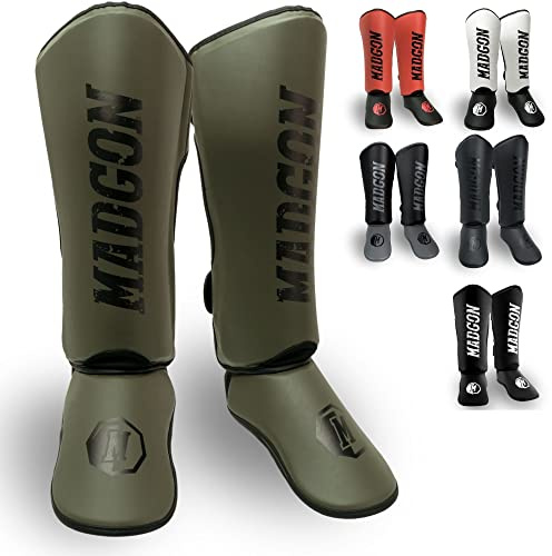 MADGON Schienbeinschoner mit perfektem Sitz und Dicker Polsterung - Schienbeinschutz für Kampfsport, MMA, Kickboxen, Muay Thai