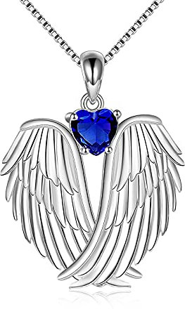 YAFEINI Wings Necklace Sterling Silver Guardian Angel September Birthstone Necklace Wings Pendant Jewelry for Women Girls Gifts (September)