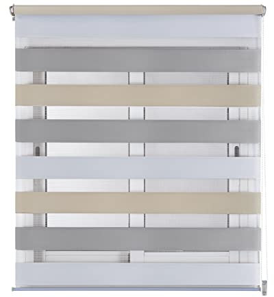 STORESDECO Doppelrollo Klemmfix ohne Bohren. Klemmrollo Einfache Montage, Zebra Rollo lichtdurchlässig und verdunkelnd, Duo Rollo ideal für Flügelfenster! | Dreifarbig, 75 cm x 180 cm