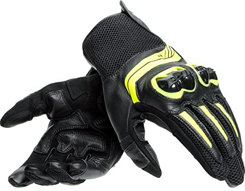 Dainese Mig 3 Unisex Leather Gloves, Motorradhandschuhe Leder mit Protektoren, für Damen und Herren, Schwarz/Fluo-Gelb, L