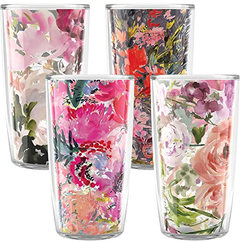 Tervis Kelly Ventura-Floral Assorted Made in USA Double Walled Insulated Tumbler, 16oz 4pk-Classic