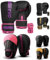 EVO Fitness Matte Black Boxing Gloves and Pads Set Punching Focus Mitts Hook and Jab Hand Target Strike Shield Training Sparring MMA Martial Arts Muay Thai Kickboxing Karate Men Women (14 OZ, Pink)