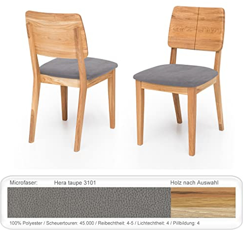 expendio bequemer Holzstuhl Norea 2 Polsterstuhl Esszimmerstuhl Küchenstuhl Massivholzstuhl Verschiedene Varianten, Holzart:Kernbuche geölt, Bezugstoff:Hera Taupe