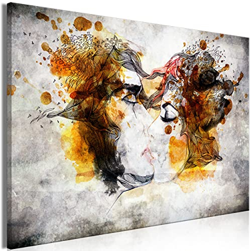 decomonkey Bilder Kuss 90x60 cm 1 Teilig Leinwandbilder Bild auf Leinwand Vlies Wandbild Kunstdruck Wanddeko Wand Wohnzimmer Wanddekoration Deko Abstrakt Gesichter Liebe Liebespaar Aquarell