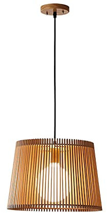 Jadssox Nordic Wood Hanging Lamp Modern Pendant Light in Drum Shape, Wooden Cage Chandelier Ceiling Lighting Fixture, Kitchen Island Bedroom Hallway Home Decor Suspended Lamps