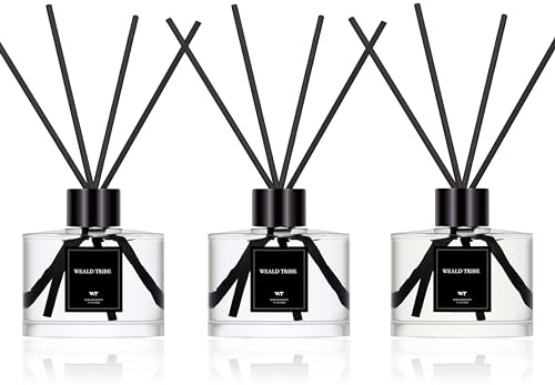 Reed Diffuser Set of 3 for Bathroom Air Fresheners, Oil Diffuser Sticks | Fresh Linen, Ocean, Eucalyptus & Mint Scent(1.7 fl oz Each Pack) Fragrance with 12 Sticks Defusers | Shelf Decor