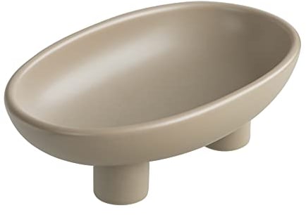WENSHUO Three-Legs Ceramic Fruit Bowl for Kitchen Counter,10-inch Oval Large Fruit Bowls or Fruit Basket for Breads, Snacks,Vegetables,Salad (Coconut Café)
