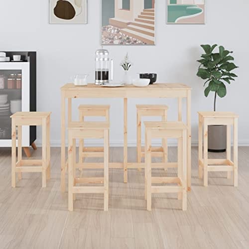 Tidyard 7-TLG. Bar Set Holz, Bartisch mit 6 Barhocker Stehtisch Tresentisch Küchentisch Esstisch Frühstückstisch Barstuhl Massivholz Kiefer
