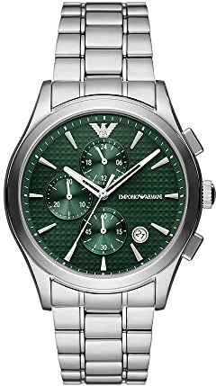 Emporio Armani Watch for Men , Chronograph movement, 42MM Silver Recycled Stainless Steel (At Least 50%) case with a Recycled Stainless Steel (At Least 50%) strap, AR11529