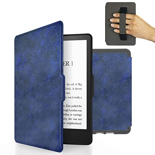 MyGadget Kunstleder Hülle für Kindle Paperwhite 7. Generation [ Modell : EY21 | DP75SDI - bis 2017-6 Zoll ] mit Handschlaufe & Auto Sleep | Wake Funktion in Dunkel Blau