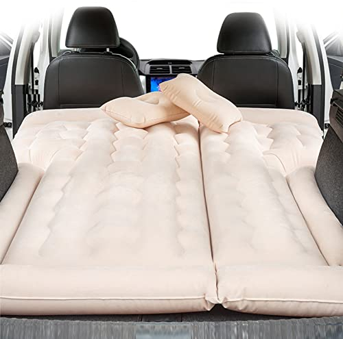 SIGOEC Auto Matratze Auto Bett Luftmatratze für VW Golf Beflockter Stoff Einfach zu Säubern mit Luftpumpe e 2 Kissen(Color:Beige)