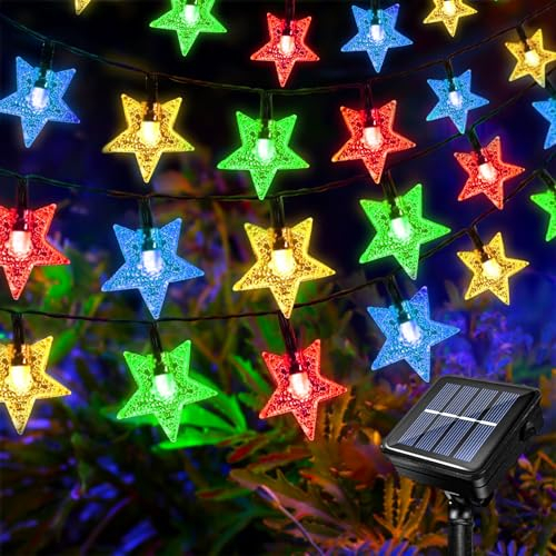 Acxilexy 12M 100LED Solar Sterne Lichterkette Außen, Lichterkette Garten Stern, 8 Modi und Wasserdicht, Led Solarlichterkette Sterne für Balkon Garten Weihnachts Innen Aussen Deko