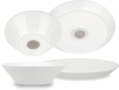 silwy® Porzellan-Vorteilsset (4er-Set) bestehend aus zwei Magnet-Teller und zwei Magnet-Bowls - perfekt für Camping, Caravaning, Boating - rutschfestes Geschirr ohne Klappern stapelbar