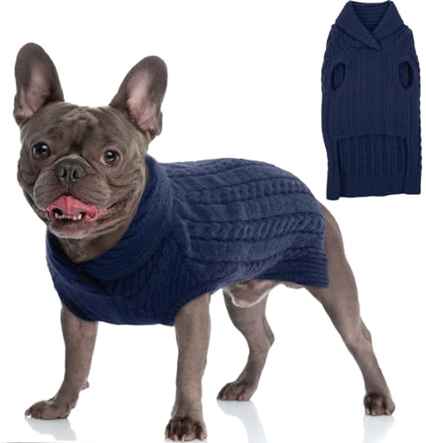 Hjumarayan Hundepullover - Hunde Pullover Stricken Hundepullover Kleine Hunde Weich & Warm Hundepulli mit Revers Hunde Pullis für Yorkshire Jack Russell Chihuahua Katze (Marineblau XS)