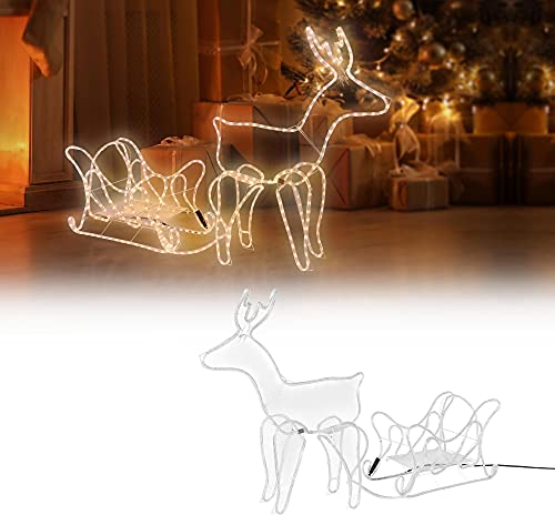 ECD Germany Décoration Renne LED avec Traîneau, 504 LEDs, Guirlande en Tube PVC, 273x77 cm, Blanc Chaud, pour Intérieur/Extérieur, Figurine Décoration de Noël, Ornament Illuminé pour Fenêtre, Jardin