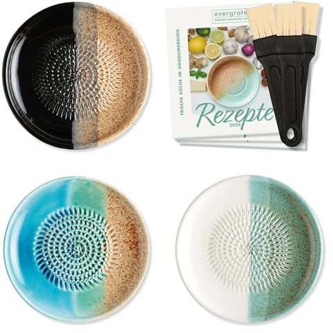 evergrate Keramikreibe 3er Verschenkset - Desert, Ocean, Ice mit Küchenpinseln und Rezeptheften