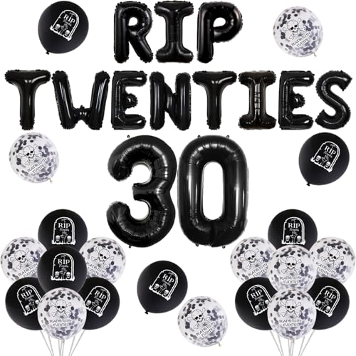 Jollyboom 30 Geburtstag Dekorationen Schwarz, Rip Twenties für Frauen Männer, Schwarz to My 20s Luftballons Tod 30 Folienballon Him Her Funny Thirty Party