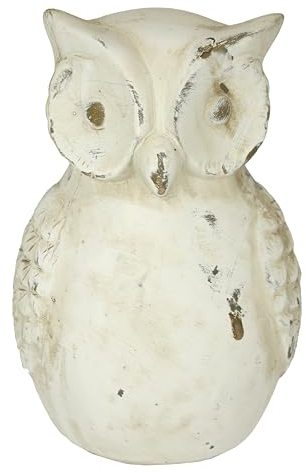 Flair Flower Dekoobjekt Eule aus Keramik Vogel dekorative Statue Tier Deko Altweiß Outdoor Shabby Landhaus-Optik Gartenfigur Geschenk Gartendeko Accessoire Ornamente, 19cm