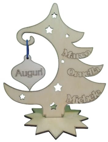 ALBERO DI NATALE IN LEGNO PERSONALIZZATO CON NOMI o FRASE ALTO 24 CM BASE13 CM