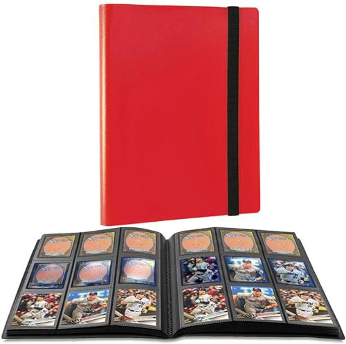CTPOKO Sammelkartenbinder, 9 Taschen Sport Karten Album Halter für Fußball Basketball Baseball Karten 30 Seiten 540 Karten Kapazität Rot