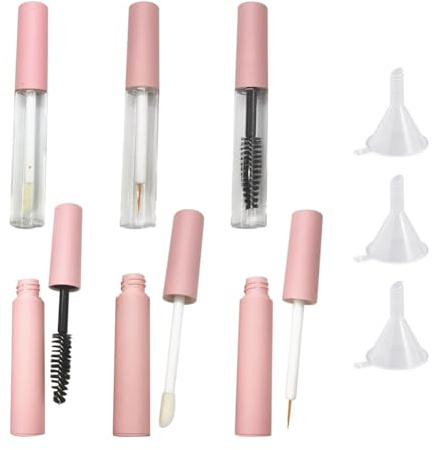 Lot de 6 Tubes vides de 5 ML pour Mascara - Rechargeables - Tubes vides pour Gloss à lèvres - Tubes Transparents pour la Croissance des Cils - Flacons de crème à Cils avec 3 entonnoirs