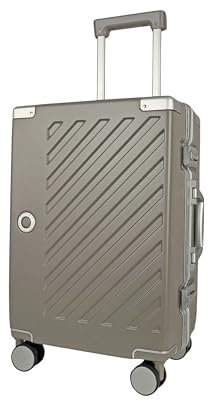 JLY Hartschalenkoffer aus Covestro Polycarbonat – ohne Reißverschluss, TSA-Schloss, 4 Doppelrollen, Aluminiumrahmen – leicht & robust Handgepäck Trolley - Khaki Grau