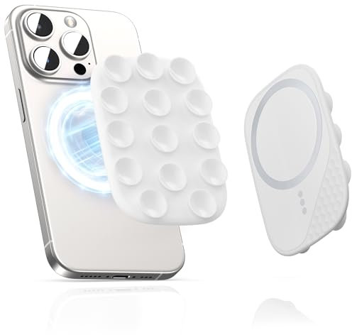 smofish Silikon Handy Saugnapf Halterung, Magnet Handyhalterung mit MagSafe Kompatibel mit iPhone und Android, Magnetische Handyhalterung für Dusche, TikTok Ersteller, Videos und Selfies, Weiß