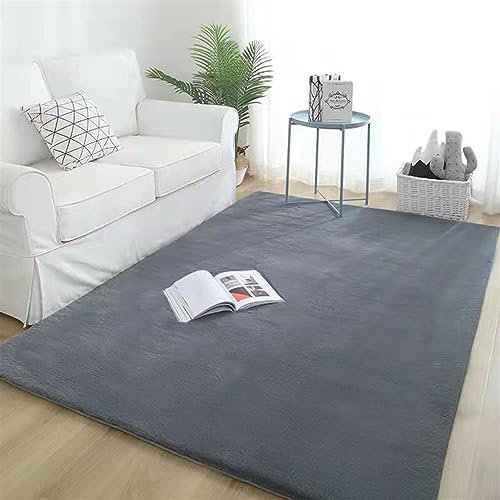 Guetto Hochflor Teppich Wohnzimmer Kunstfell Super Softes Kaninchenfell Imitat, Luxus Super Soft Fellteppich Plush,Dark Gray,80x150 cm