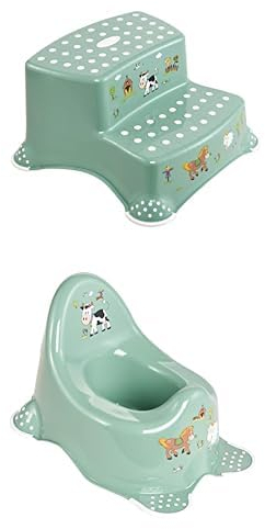 keeeper Zweiteiliges Kinderpflege-Set, Tritthocker Igor und Babytopf Adam, Funny Farm, Nordic Green