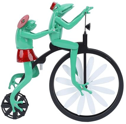 Moulin à Vent Ornement Grenouille avec Vélo Vintage Debout, Moulin à Vent de Vélo Poteau Debout Décoration de Pelouse de Jardin, Grenouilles Mante Papillon sur Un Vélo Moulin à