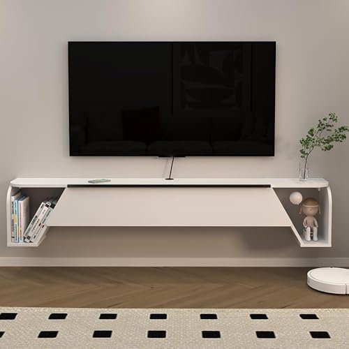 WLCNYL 180 cm schwebender TV-Ständer, an der Wand montierter TV-Schrank mit Stauraum, schwebendes Regal für unter den Fernseher, TV-Konsole aus Holz, Regalschrank für Medienkonsole, für Zuhause und