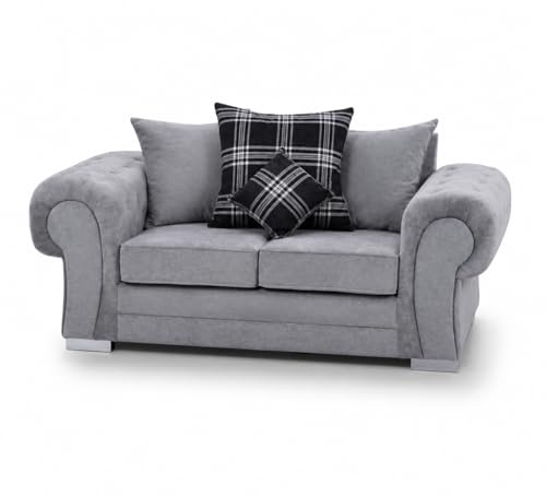Verona 2 Seater Sofa Grey Fabric – Scatter Back Cushions – Upholstered Couch for Living Room – Comfortable Fabric Sofa – Modern Lounge Furniture