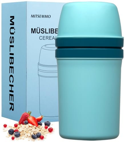 Müslibecher to Go 600ml+270ml,Joghurtbecher to Go Kinder mit Löffel,Müsli Cup to Go Becher,Cornflakes to Go,Müslibecher Müslidose Müslischale Frühstücksdose Müslibox,Joghurt Box to Go (Himmelblau)