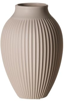 Ritzenhoff & Breker Alsta Vase, 19 cm, Tischvasen mit Rillendesign, Seidenmattes Oberflächen-Finish, Klassisch & Modern, Steingut, Beige