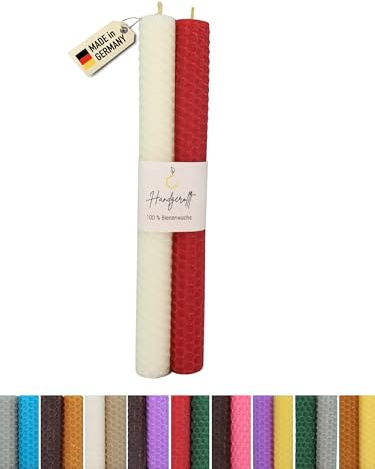Wachsmann Bienenwachskerzen handgerollt, 100% Bienenwachs, 2er Set in vielen Farben, Made in Germany