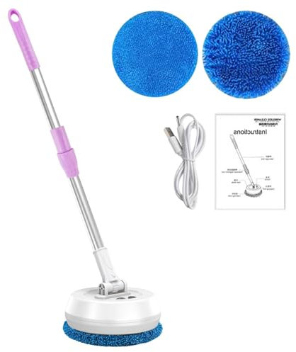 Trapeador redondo eléctrico, limpiador de pisos inalámbrico de 180 grados, trapeador giratorio redondo eléctrico, trapeador giratorio recargable for pisos con mango largo ajustable, for bañera de duch