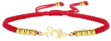 LIKGREAT Aum Om Armband Sanskrit Hindu Symbol Armband Spirituelle Harmonie Amulett für Meditation Yoga Verstellbares Geflochtenes Hand Armbänder Schmuck für Frauen (Rotes Seil-Gold)