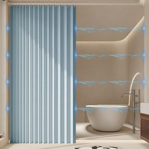 Haoyunll Rideau de Douche Pliable Imperméable, Bleu Clair, 80x180cm | Aimant Rideau de douche en tissu épais avec crochet, pliable pour salle de bain, 280g/m²