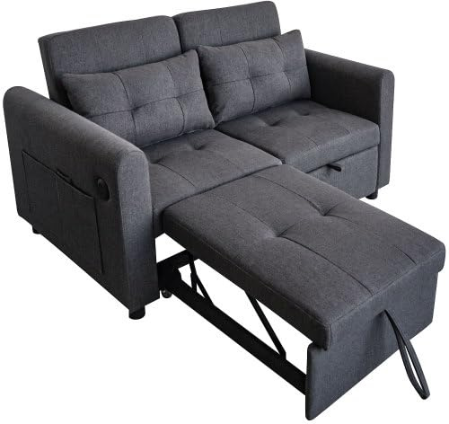 DRIXNO Loveseat-Sofa, 3-in-1-Ausziehsofa mit Verstellbarer Rückenlehne, USB, Armlehnentaschen und Kissen. Geeignet für Wohnzimmer, Schlafzimmer, Wohnung Usw，Gray