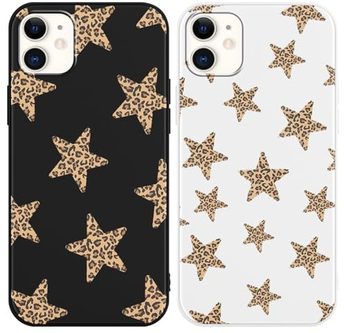 Foonary 2 Pack leopard star Print Phone Case Compatible with iPhone 11 6.1, Slim Soft Silicone with Fashion Design Aesthetics Pattern Cases, Shockproof Bumper Protector Girls Cover