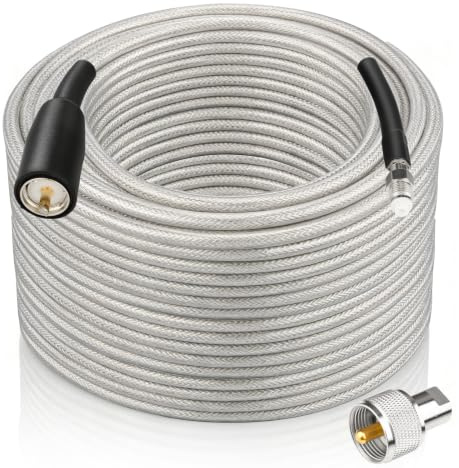 Ullnosoo Câble coaxial CB de 30,5 m, câble d'antenne radio CB RG8X avec PL-259 mâle vers FME femelle/connecteur mâle PL259, faible perte pour radio AMM, radio VHF, antenne marine, compteur SWR