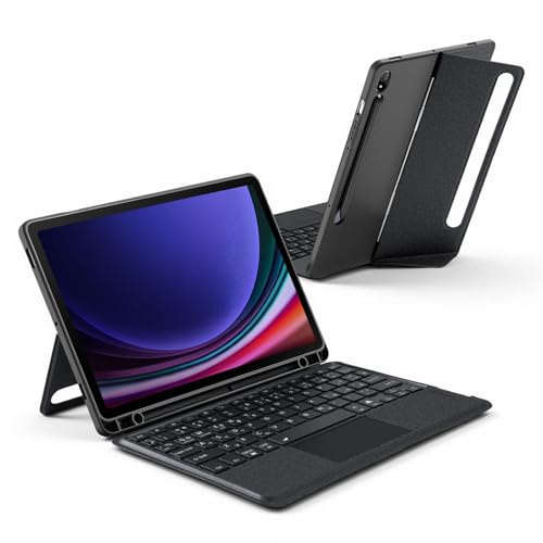 Suoxiom Hülle mit Tastatur für S-am-Sung Galaxy Tab Tab S10 Lite/S10 FE/S9 FE/S9,Tastatur für Tablet Hoch-/Querformat Ständer,Abnehmbar,Wiederaufladbarer LED-Indikator