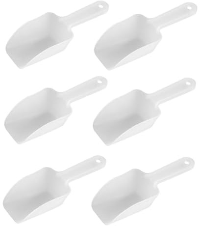 CLISPEED 6 pièces Pelle à Glace Plastique avec Poignée Antidérapante Ustensile Cuisine Léger pour Farine Riz Popcorn Cuillère Fond Plat Blanche