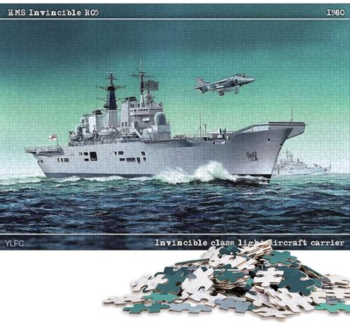 1000-teiliges HMS Invincible R05 Flugzeugträger-Puzzle für Erwachsene, Holzpuzzle, Lernspiel für Kinder, 1000 Teile (75 x 50 cm)