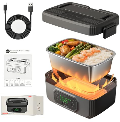 1.2L Cordless Electric Lunch Box, Rechargeable Heated Lunch Box for Adults, 21000mAh Battery Powered, Removable 304 Stainless Steel Inner, Portable Food Warmer for Office Travel Work Camping Outdoor