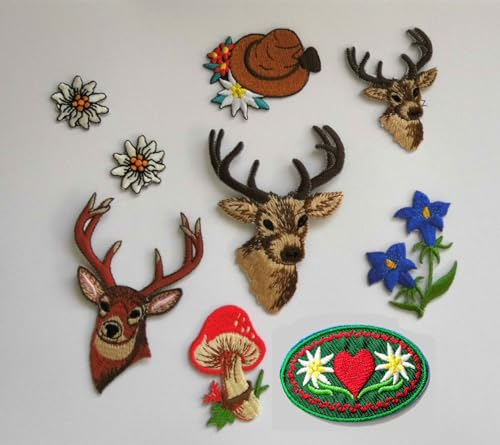 9 Applikationen Patch Sticker Bügelbild Aufbügler Iron on Patches Trachten Wiesn trachtenset3