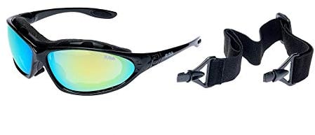 RAVS SPORTBRILLE Skibrille - Kitesurfen - RADBRILLE Sonnenbrille mit Band, BÜGEL und SOFTBAG