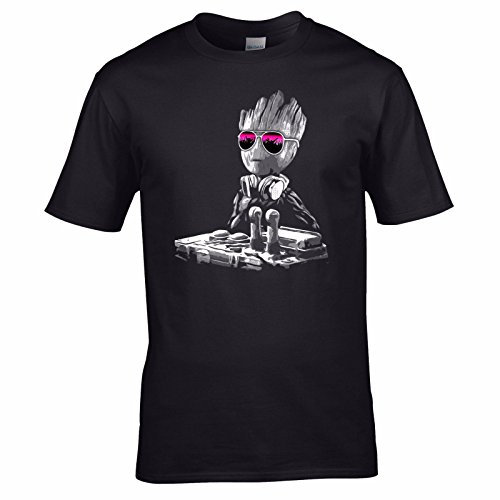 UKPrintwear DJ Baby Groot Mixing Deck + Sonnenbrille T-Shirt Gr. L, Schwarz
